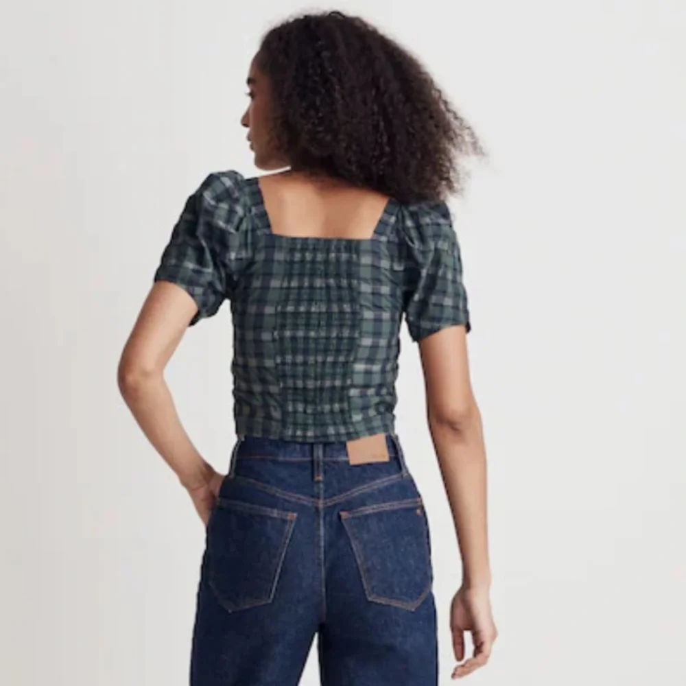 Madewell Hopewell puff sleeve Crop‎ Top in plaid XXS